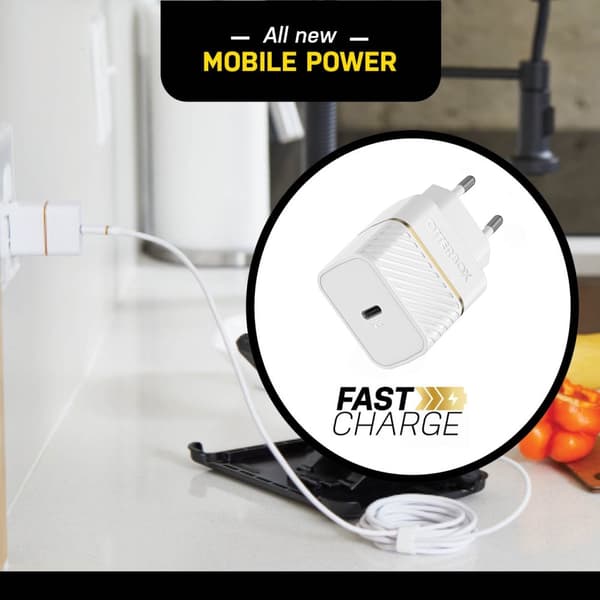OtterBox vægoplader - strømforsyning - 20 watt (24 pin USB-C) - hvid - Europa (ikke for Storbritannien, Irland, Malta, Cypern)
