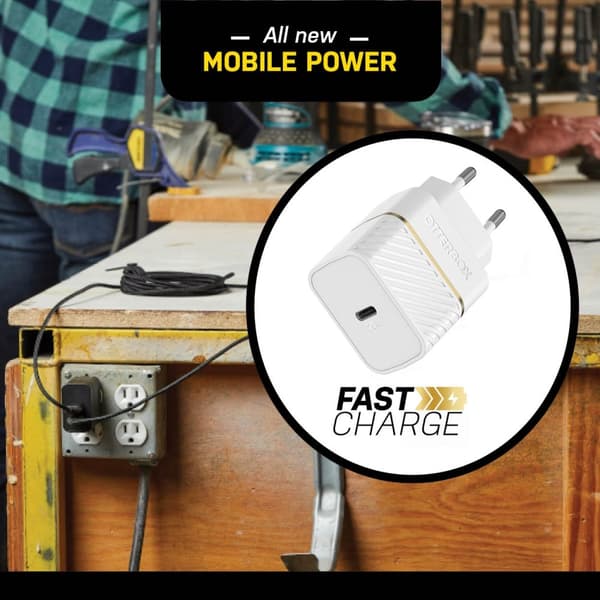 OtterBox vægoplader - strømforsyning - 20 watt (24 pin USB-C) - hvid - Europa (ikke for Storbritannien, Irland, Malta, Cypern)