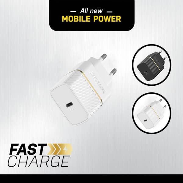 OtterBox vægoplader - strømforsyning - 20 watt (24 pin USB-C) - hvid - Europa (ikke for Storbritannien, Irland, Malta, Cypern)