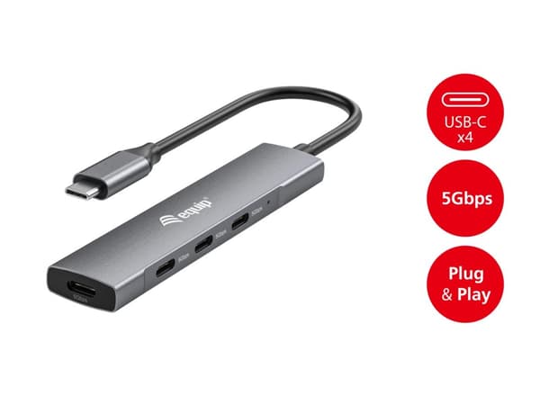 Utrusta USB-hubb 4-portar 3.2/C->4x3.0 utan strömförsörjning grå (128963)