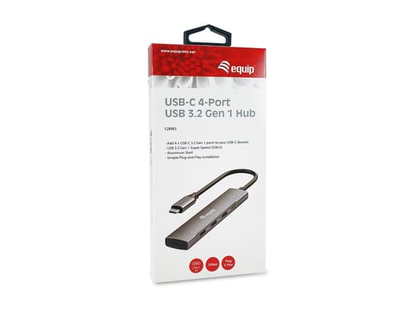 Utrusta USB-hubb 4-portar 3.2/C->4x3.0 utan strömförsörjning grå (128963)