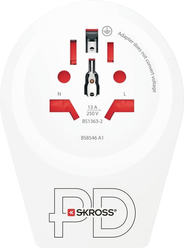 Skross World to Europe Reseadapter - Med USB-C PD Laddningsport - Vit