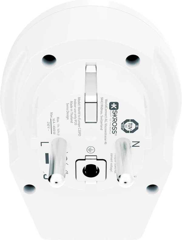 Skross World to Europe Reseadapter - Med USB-C PD Laddningsport - Vit