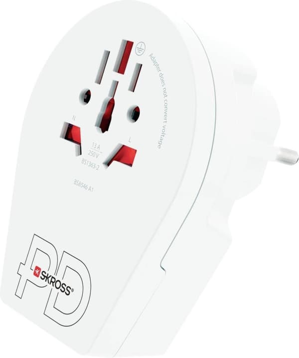 Skross World to Europe Reseadapter - Med USB-C PD Laddningsport - Vit