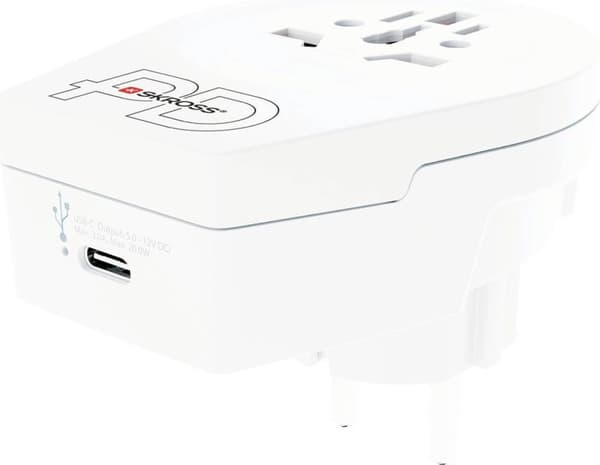 Skross World to Europe Reseadapter - Med USB-C PD Laddningsport - Vit