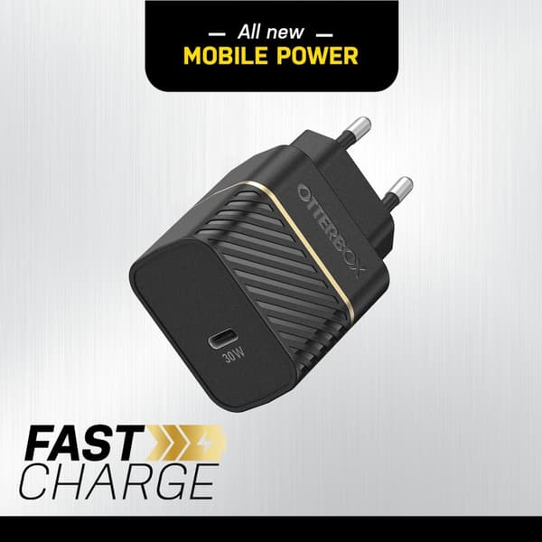 OtterBox vægoplader - strømforsyning - 30 watt - 3 A - PD 3.0 (24 pin USB-C) - Black Shimmer