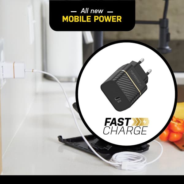 OtterBox vægoplader - strømforsyning - 30 watt - 3 A - PD 3.0 (24 pin USB-C) - Black Shimmer