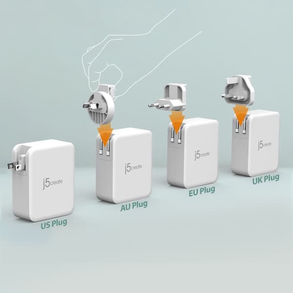 j5create JUP43130E-EN - 130 Watt GaN 4-ports USB-C® oplader - EU (JUP43130E-EN)