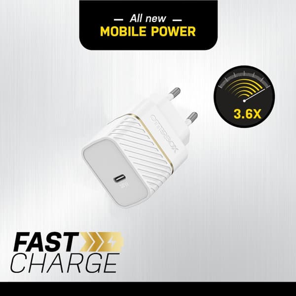 OtterBox-seinälaturi - virtalähde - 30 wattia - 3 A - PD 3.0 (24 pin USB-C) - Cloud Dust White