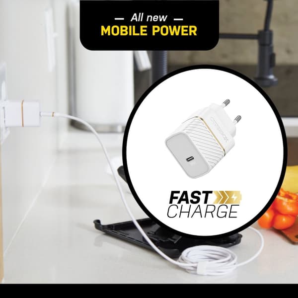 OtterBox-seinälaturi - virtalähde - 30 wattia - 3 A - PD 3.0 (24 pin USB-C) - Cloud Dust White