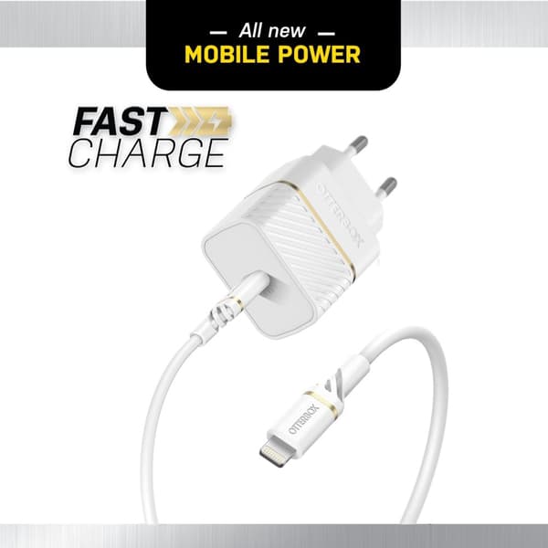 OtterBox väggladdare - Strömförsörjning - 20 Watt - 3 A - PD 3.0 (24 pins USB-C) - Cloud Dust White - för Apple iPad/iPhone/iPod (Lightning)