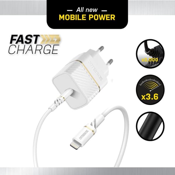 OtterBox väggladdare - Strömförsörjning - 20 Watt - 3 A - PD 3.0 (24 pins USB-C) - Cloud Dust White - för Apple iPad/iPhone/iPod (Lightning)