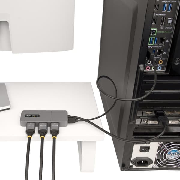 StarTech.com 3-portars MST Hub, DisplayPort till trippel HDMI-skärmar, 4K 60Hz, DP 1.4 Multi-Monitor Video Adapter med inbyggd 12" kabel, USB-driven,