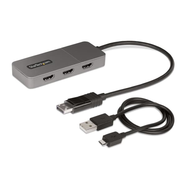 StarTech.com 3-portars MST Hub, DisplayPort till trippel HDMI-skärmar, 4K 60Hz, DP 1.4 Multi-Monitor Video Adapter med inbyggd 12" kabel, USB-driven,