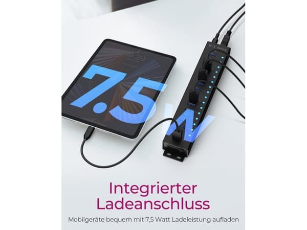 ICY BOX IB-HUB1717-U3, USB 3.2 Gen 1 (3.1 Gen 1) Type-A, USB 3.2 Gen 1 (3.1 Gen 1) Type-A, USB Typ B, 5000 Mbit/s, Svart, Kina, ?DC