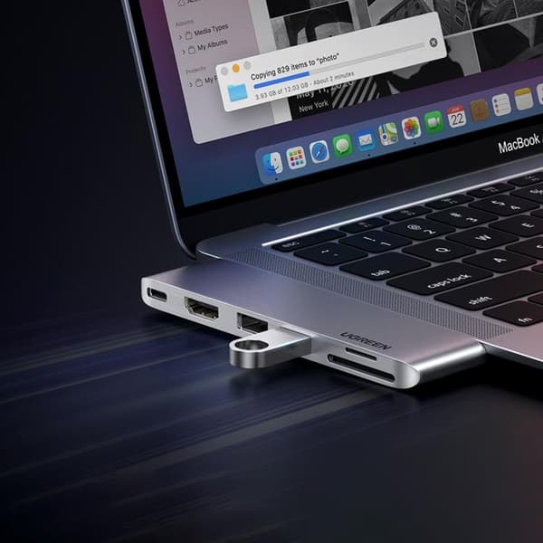Ugreen HUB CM380 2xUSB C - HDMI/2xUSB 3.0/SD TF/USB C PD - Grå