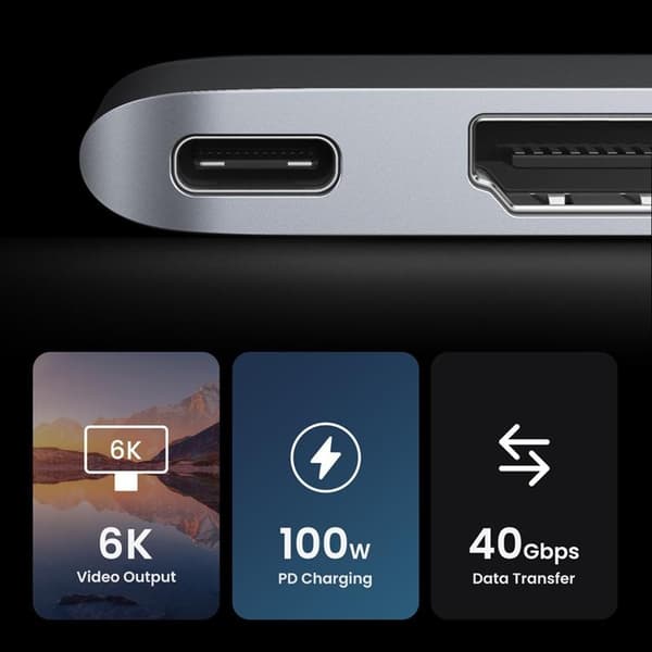 Ugreen HUB CM380 2xUSB C - HDMI/2xUSB 3.0/SD TF/USB C PD - Grå