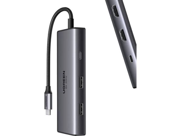 Ugreen Revodok 206, USB Type-C, HDMI, USB 3.2 Gen 1 (3.1 Gen 1) Type-A, USB 3.2 Gen 1 (3.1 Gen 1) Type-C, 5000 Mbit/s, Silver, 100 W, Rund kabel
