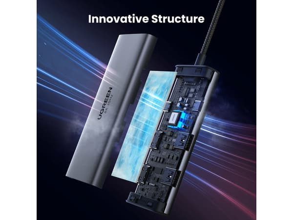 Ugreen Revodok 206, USB Type-C, HDMI, USB 3.2 Gen 1 (3.1 Gen 1) Type-A, USB 3.2 Gen 1 (3.1 Gen 1) Type-C, 5000 Mbit/s, Silver, 100 W, Rund kabel