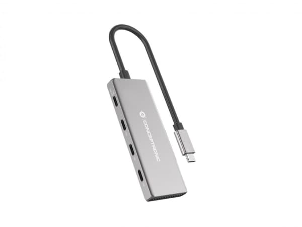 Conceptronic HUBBIES16G, USB 3.2 Gen 2 (3.1 Gen 2) Type-C, USB 3.2 Gen 2 (3.1 Gen 2) Type-C, 10000 Mbit/s, Harmaa, Alumiini, 100 W