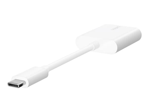 Belkin Connect Audio + Charge - USB-C til USB-C hodetelefoner / ladeadapter - 24 pin USB-C hann til 24 pin USB-C hunn - 14 m - hvit - USB Power Deliv
