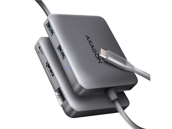 Axagon N HMC-5HL USB 5Gbps hub 2x USB-A HDMI 4k/60Hz RJ-45 GLAN PD 100W kabel USB-C Wired USB 3.2 Gen 1 (3.1 Gen 1) Type-C Silver
