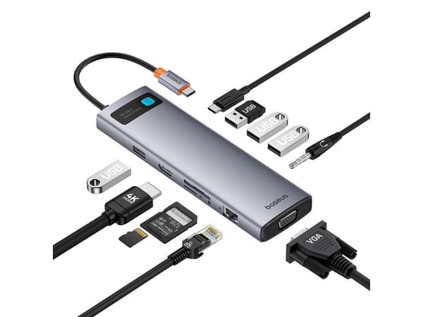 Keskitin 11in1 Baseus StarJoy Metal Glam Series, USB-C prie HDMI + VGA + 3 x USB 3.0 + USB 2.0 + USB-C PD + RJ45 + SD/TF +3.5 mm