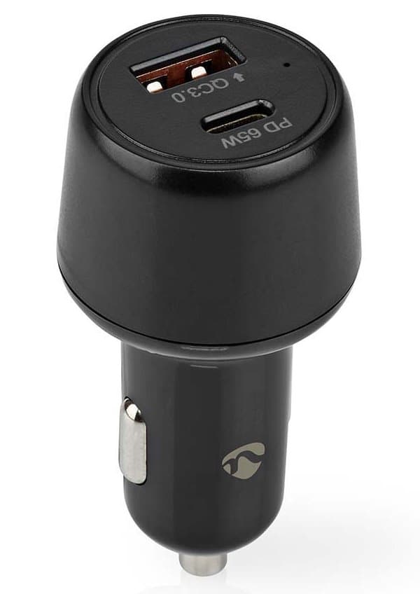 NEDIS nabíječka do auta/ 65 W/ 12 - 24 V DC/ 3.25 A/ USB-A/ USB-C/ automatická volba napětí/  černá musta