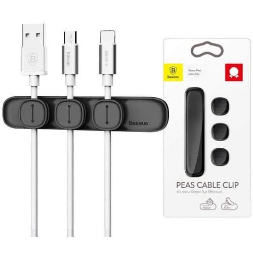ORGANIZATOR cabluri Baseus Peas, adeziv 3M, trei orificii destinate organizarii prevazute cu magneti, negru "ACWDJ-01" - 6953156254978