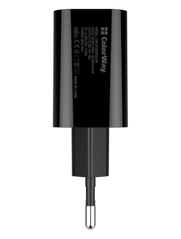COLORWAY 1x USB-C/ síťová nabíječka/ 20W/ 100V-240V/ Černá