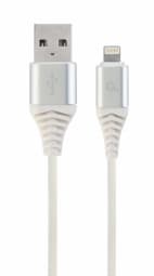 Gembird USB Male - Lightning Male Premium cotton braided 1m Silver/White