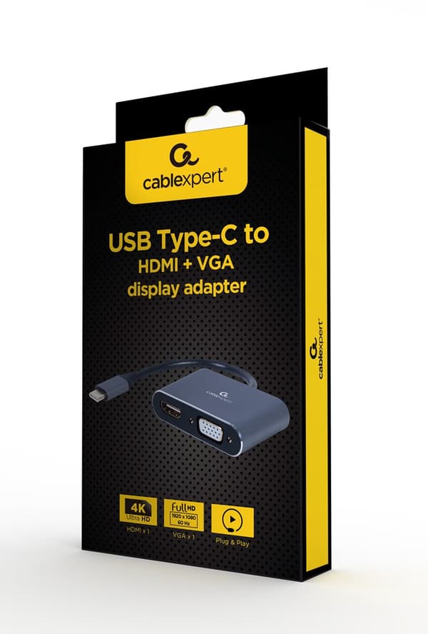 Cablexpert A-USB3C-HDMIVGA-01 videokabeladapter 0,15 m USB Type-C HDMI + VGA (D-Sub) Grå