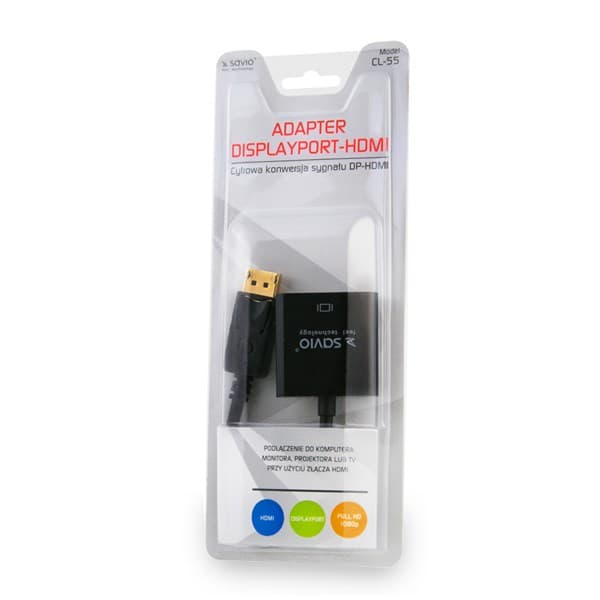 Savio CL-55 videokabeladapter 0,2 m DisplayPort HDMI Typ A (Standard) Svart