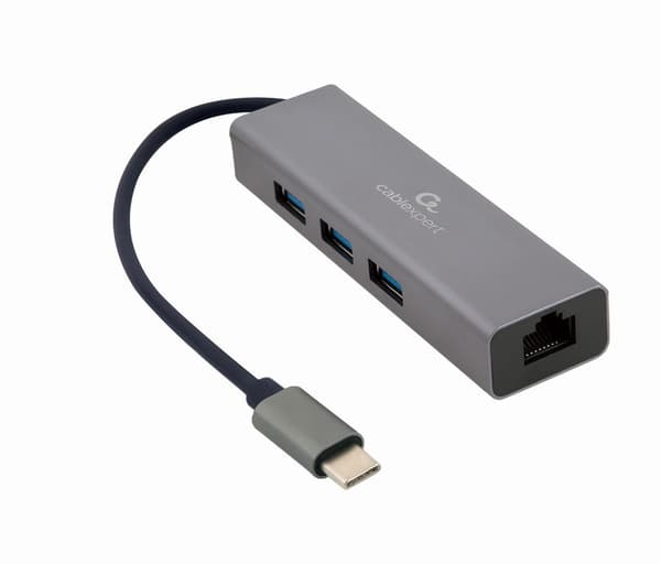 Gembird A-CMU3-LAN-01 USB-C Gigabit netværksadapter med 3-ports USB 3.1 hub
