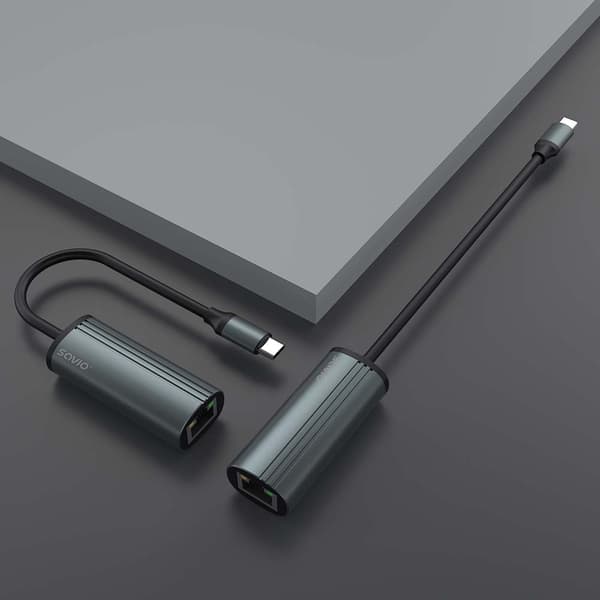 SAVIO-adapter USB-C 3.1 Gen.1 (M) till RJ-45 Gigabit Ethernet (F), 1000 Mbps, AK-56, grå