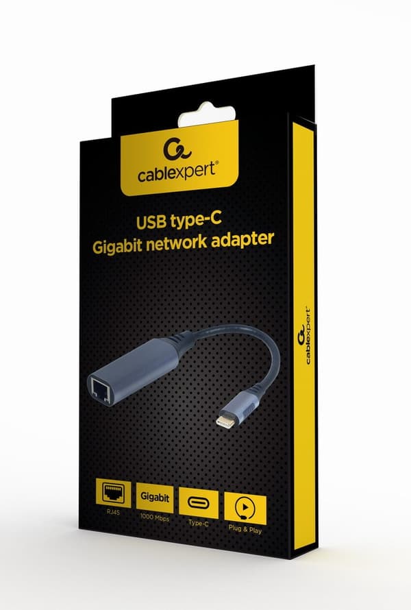 Gembird A-USB3C-LAN-01 dockningsstation/portreplikator för bärbar dator USB 3.2 Gen 1 (3.1 Gen 1) Typ-C Svart, Grå