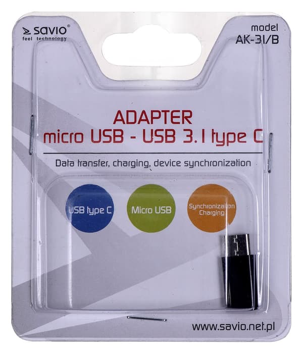 Savio AK-31 / B kabelgränssnitt/könsadapter Micro USB USB 3.1 Typ C Svart