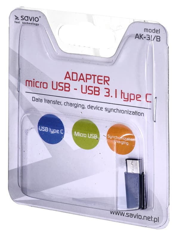 Savio AK-31 / B kabelgränssnitt/könsadapter Micro USB USB 3.1 Typ C Svart