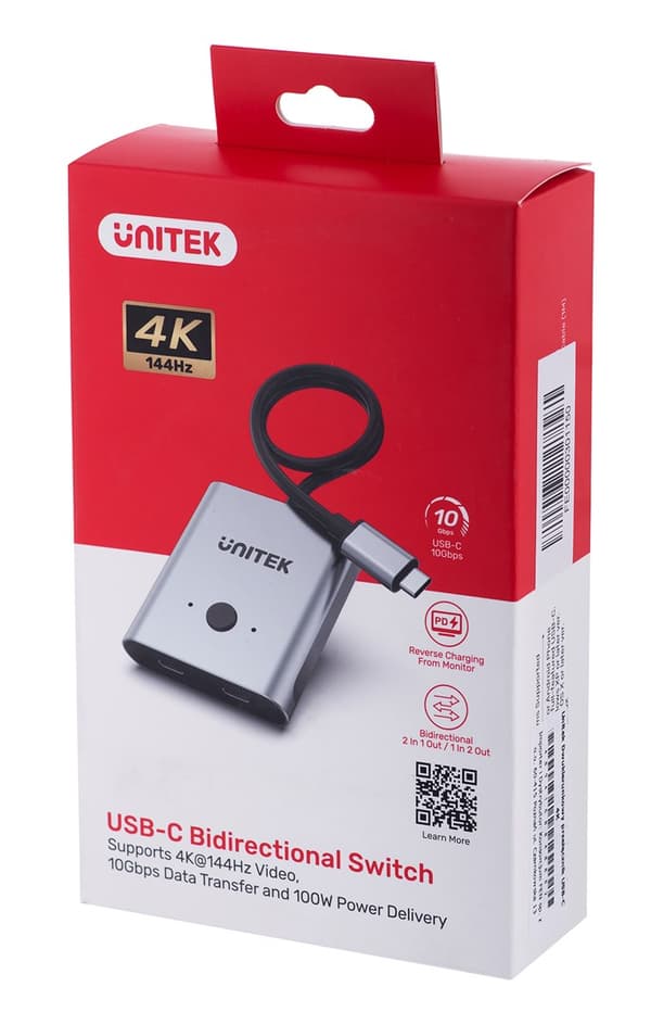 Unitek to-vejs signalomskifter USB-C, 2 i 1 ud 4K