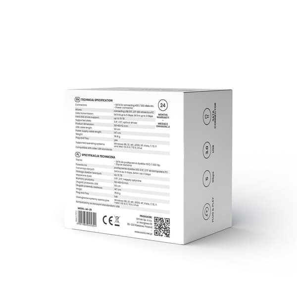 SAVIO AK-39 USB 3.0 - SATA III adapter til 3,5"/2,5" drev med strømforsyning Sort