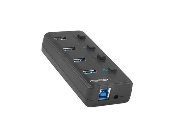 NATEC HUB USB 3.0 MANTIS 2 4-PORTS MED SWITCH+STRØMFORSYNING