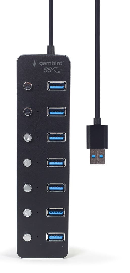Gembird UHB-U3P7P-01 7-ports USB 3.1 (Gen 1) hubb med switchar, svart