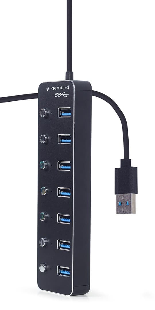 Gembird UHB-U3P7P-01 7-ports USB 3.1 (Gen 1) hubb med switchar, svart