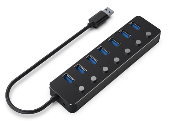 Gembird UHB-U3P7P-01 7-ports USB 3.1 (Gen 1) hubb med switchar, svart