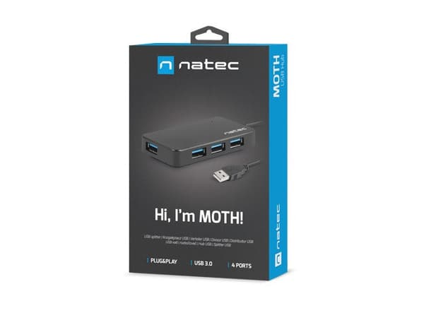 NATEC Hub USB 3.0 Moth (4 portar, svart)