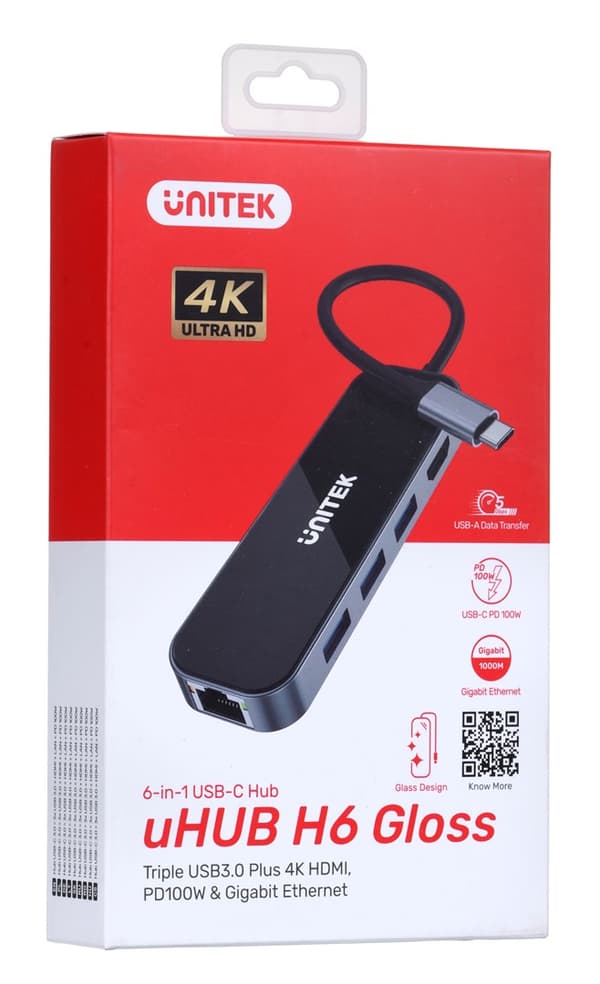 UNITEK HUB USB-C 3.1,RJ-45,3XUSB-A,HDMI,4K,PD100W