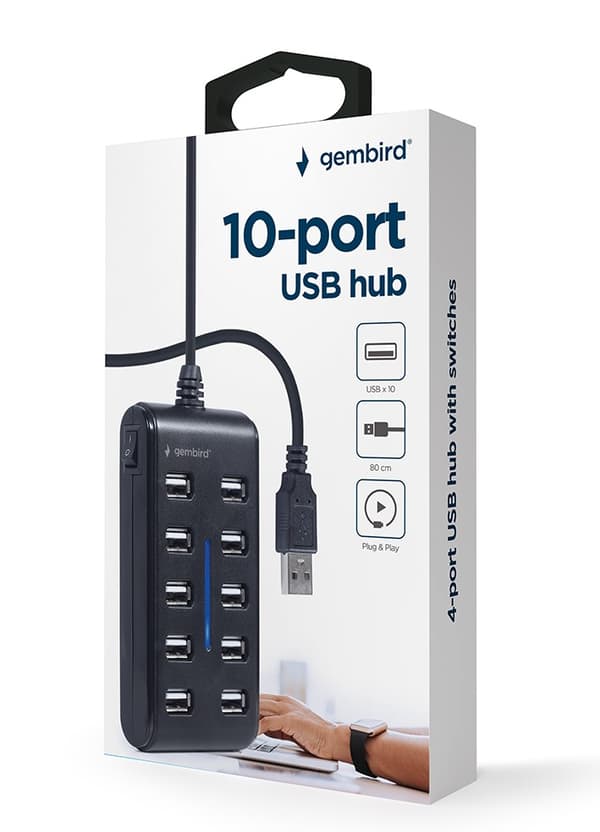 Gembird UHB-U2P10P-01 10-portars USB 2.0-hubb, svart