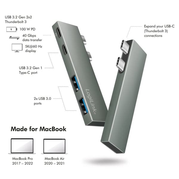 LogiLink Dual USB 3.2 Gen2x2-hub 4-portar PD 100W