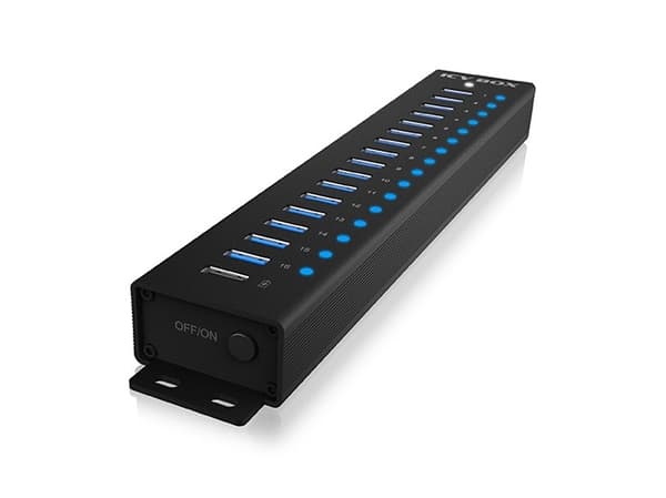 Icy Box Hub IB-HUB1717 16+1 port USB HUB, 16x USB + 1x USB för laddning, USB 3.2 Gen 1, 96 watt strömförsörjning
