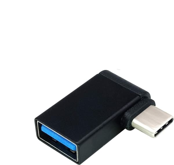 NÖRDIC USB-C uros-USB-A naaras 90 asteen kulmassa sovitin